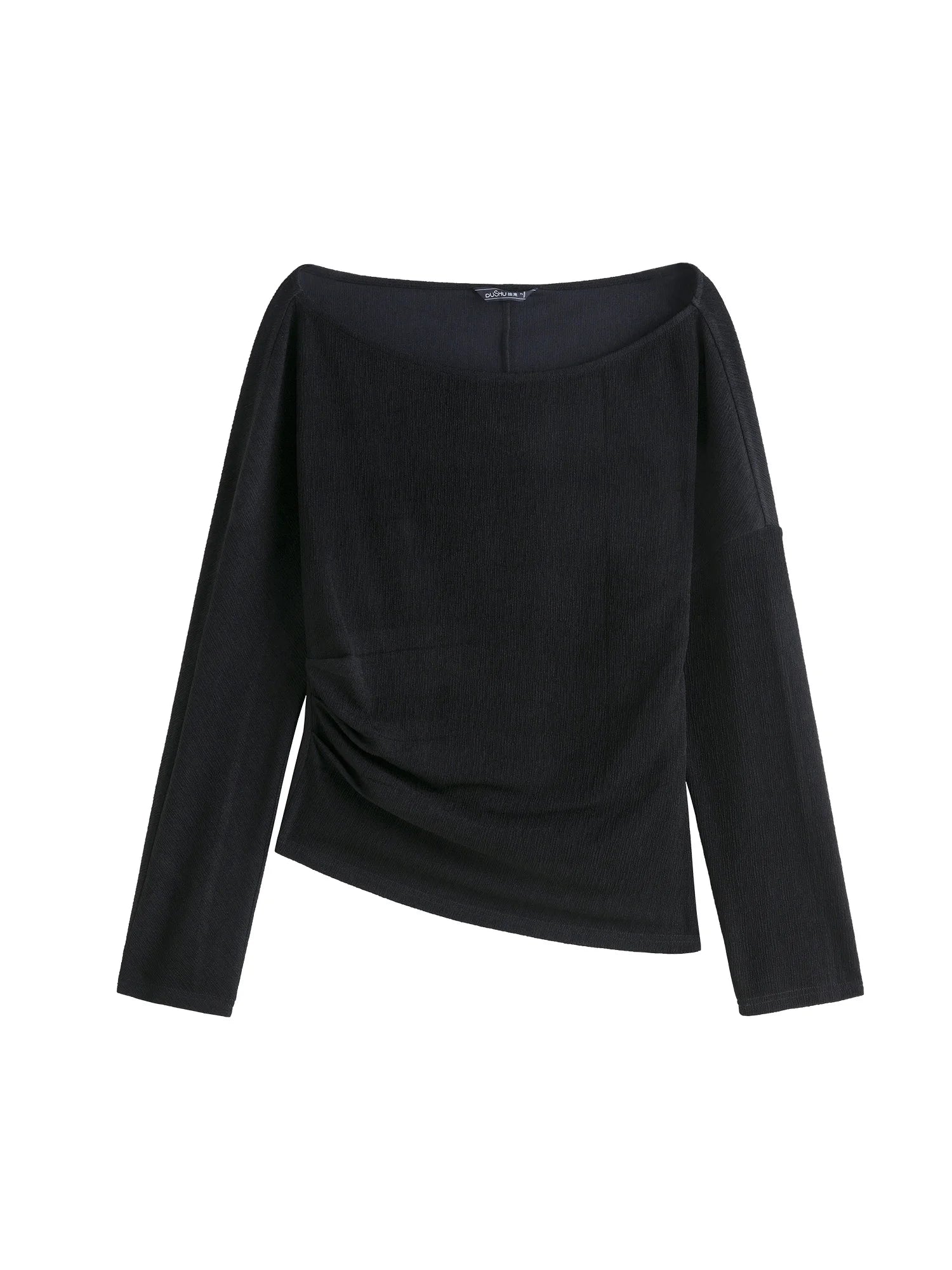 DUSHU-Conjunto de saia preta feminina, parte superior do pescoço, divisão irregular, elástico na cintura, saia longa, temperamento, manga longa, 24DH83004