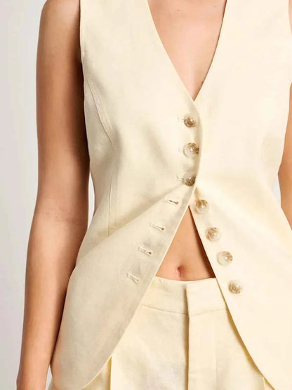 Conjunto Feminino Essence Linen – Colete & Short de Linho e Algodão