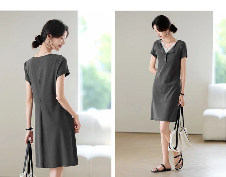 SENTUBILA-vestidos de verano para mujer, conjunto de vestido de algodón de dos piezas falso empalmado con cuello de encaje informal, ropa de fin de semana para ir al trabajo, 152LI1738