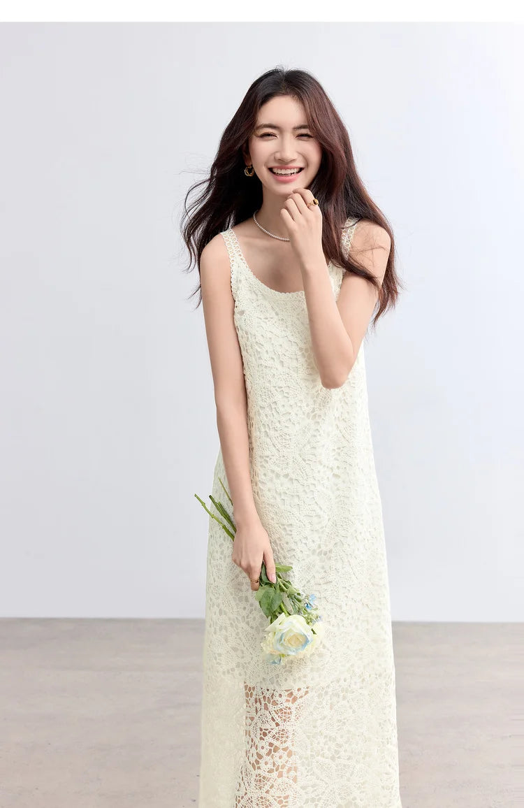 Sentubila boho deslizamento vestido feminino verão borla sem mangas vestido de verão 2025 nova coleção branco elegante rendas vestidos longos q52ld0165