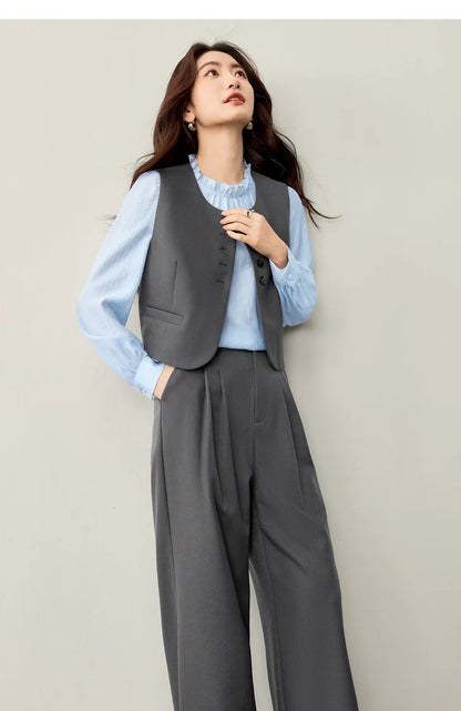 Sentubila terno feminino 3 peças jaqueta formal colete calças feminino conjunto de trabalho de negócios plissado pulôver blazer conjunto 153za1930