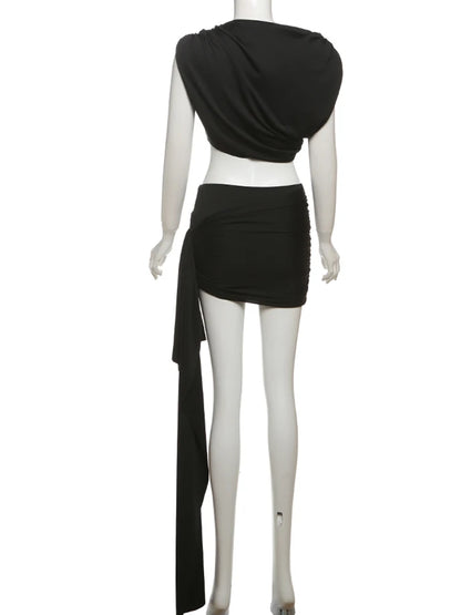 Estranho gato irregular ruched 2 peça conjunto feminino verão regatas + saias de fita lateral estiramento combinando casual simples roupas de rua