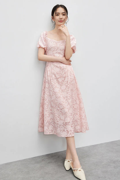 Sentubila algodão diamantes colarinho vestidos femininos 2025 primavera a linha oco para fora puff manga vestido de férias feminino 142l55195