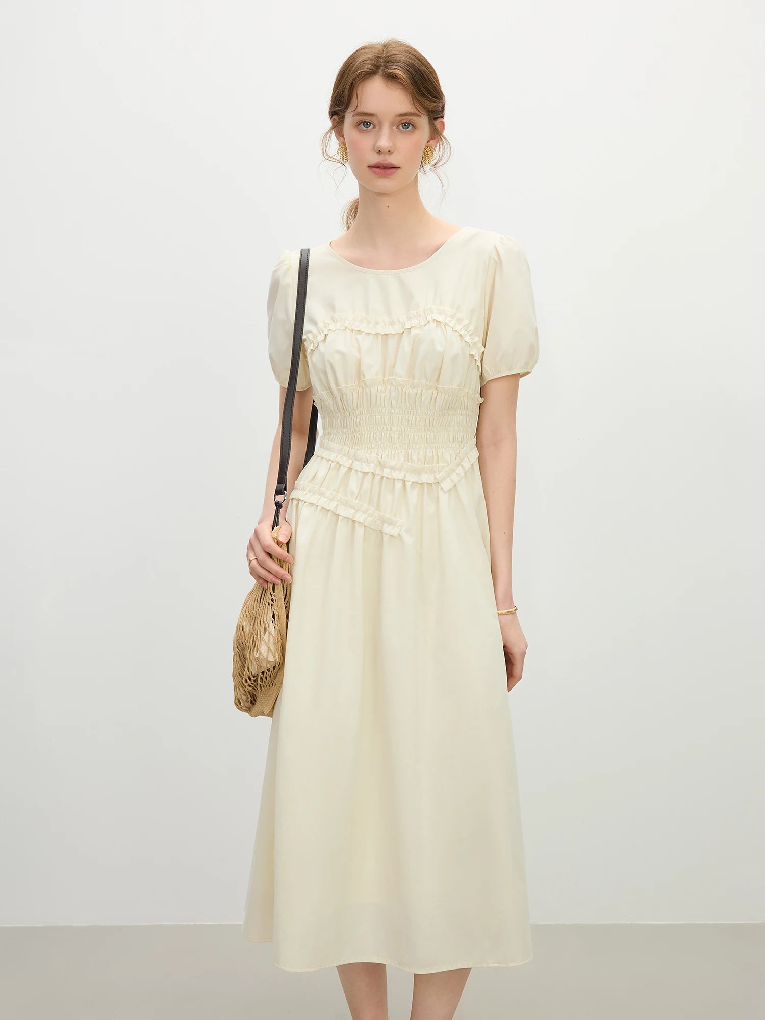 Fsle francês elegante estilo hepburn midi vestido para o sexo feminino 2025 verão nova chegada vestido fino roupas de temporada de férias 25fs12421