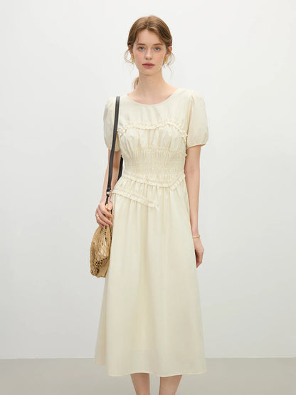 Fsle francês elegante estilo hepburn midi vestido para o sexo feminino 2025 verão nova chegada vestido fino roupas de temporada de férias 25fs12421