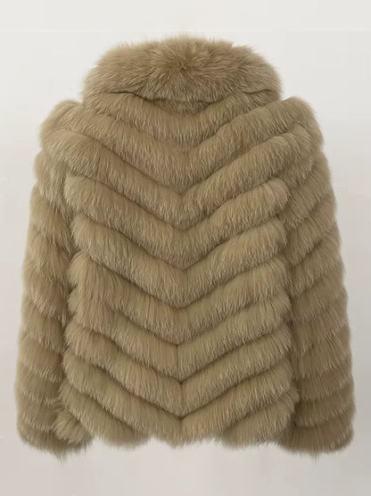 Casaco de Pele Feminino Luxo Natural Gola Raposa Valentina Noir