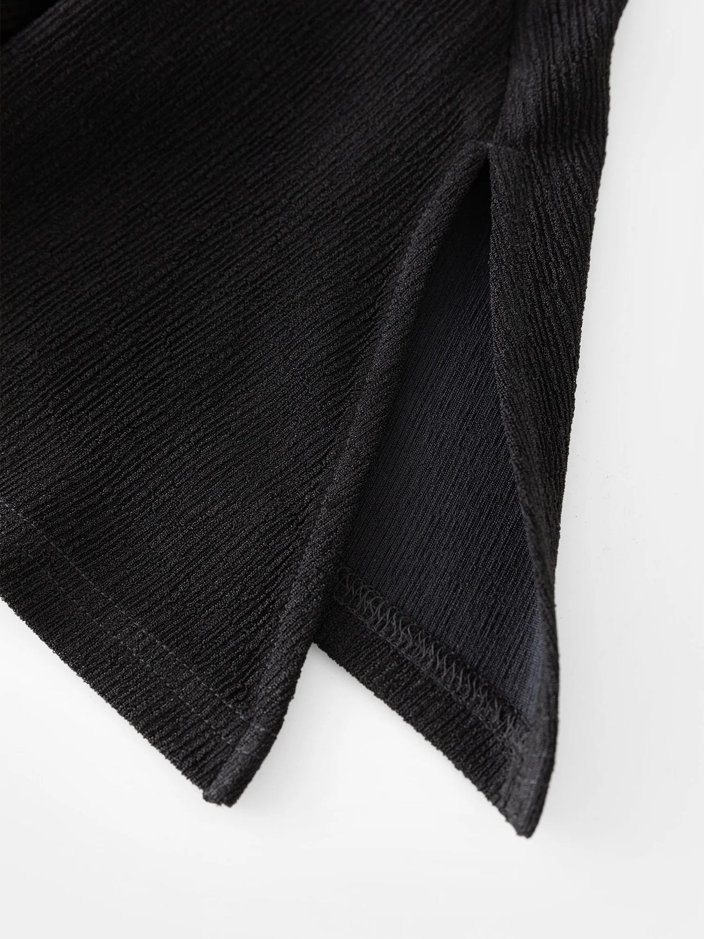 DUSHU-Conjunto de saia preta feminina, parte superior do pescoço, divisão irregular, elástico na cintura, saia longa, temperamento, manga longa, 24DH83004