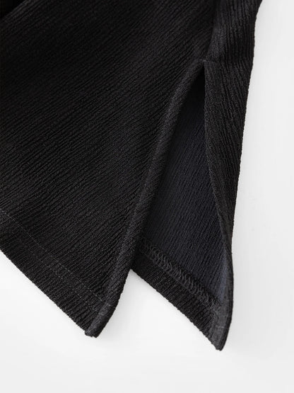 DUSHU-Conjunto de saia preta feminina, parte superior do pescoço, divisão irregular, elástico na cintura, saia longa, temperamento, manga longa, 24DH83004