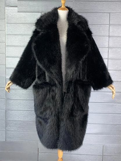 Lautaro inverno longo oversized rosa grosso quente macio desgrenhado fofo casaco de pele do falso feminino bolsos lapela solto doce bonito moda 2022