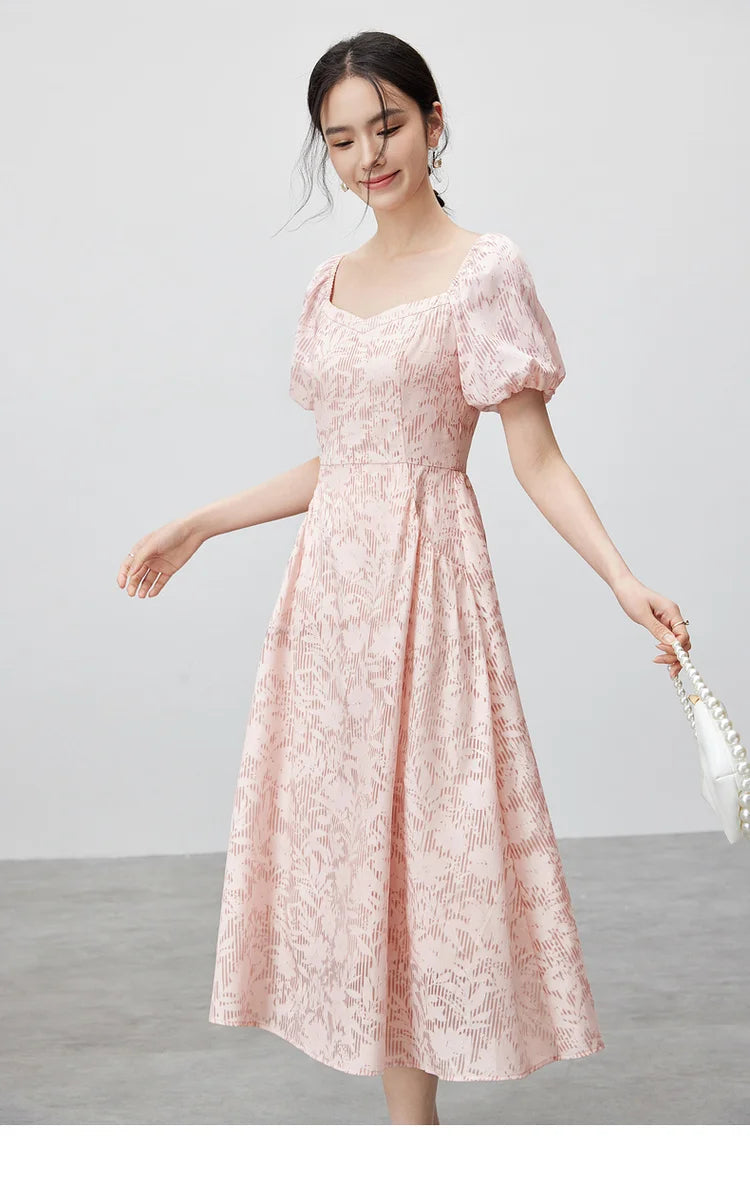 Sentubila algodão diamantes colarinho vestidos femininos 2025 primavera a linha oco para fora puff manga vestido de férias feminino 142l55195