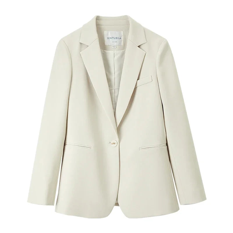 Sentubila sólida blazer senhora do escritório profissional novo único botão de trabalho em linha reta terno jaqueta blazer para mulher 123x43564