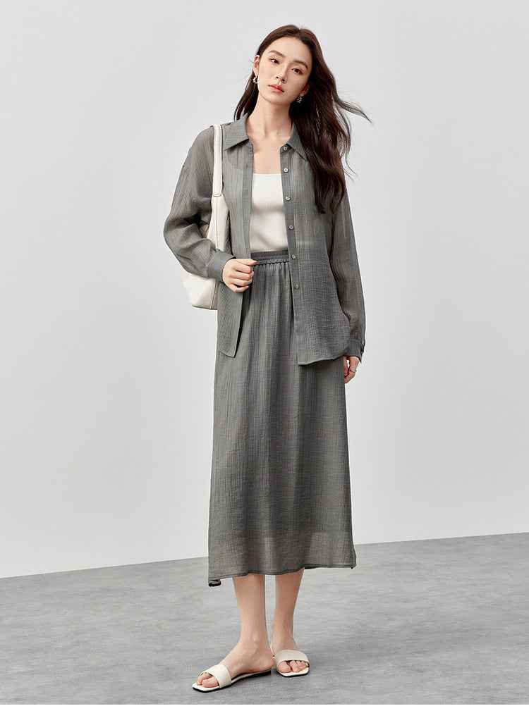 Conjunto Feminino Elegante em Lyocell Camisa e Saia Élodie