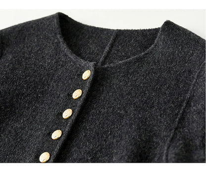 Sentubila casaco de lã de luxo para mulheres 2024 inverno gola redonda reta único breasted roupas femininas de alta qualidade w44o56591