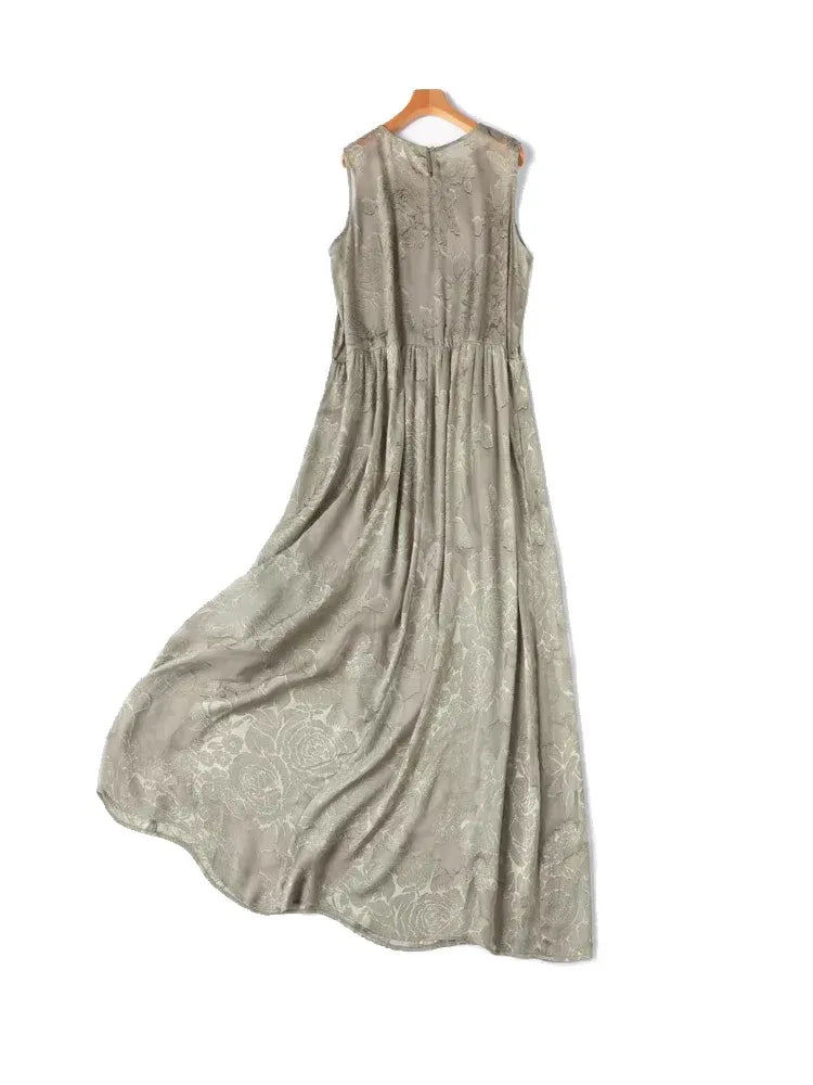 Vestido de Seda Midi Feminino Camille Dorée – Renda Floral em Seda Pura