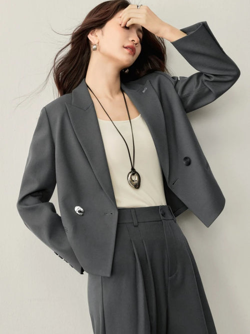 Sentubila blazer e calças terno 2025 acolchoado ombro superior calças de perna larga senhora define feminino trabalho wear 2 peça set153ze1874