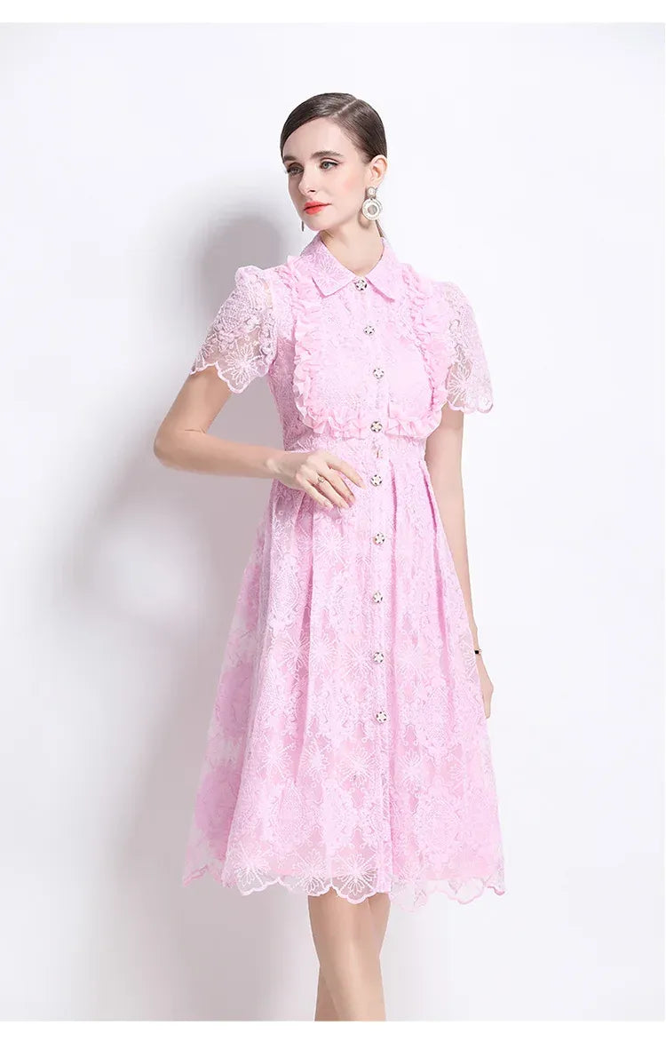 Vestido de Renda Feminino Cléo – Cintura Império e Botões Frontais