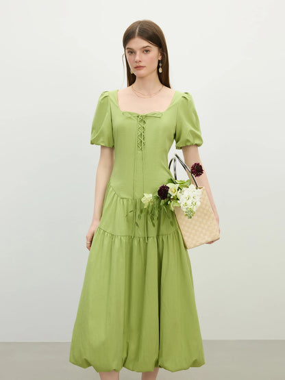 Vestido Feminino Elegância Francesa Gola Quadrada - AlmaChic