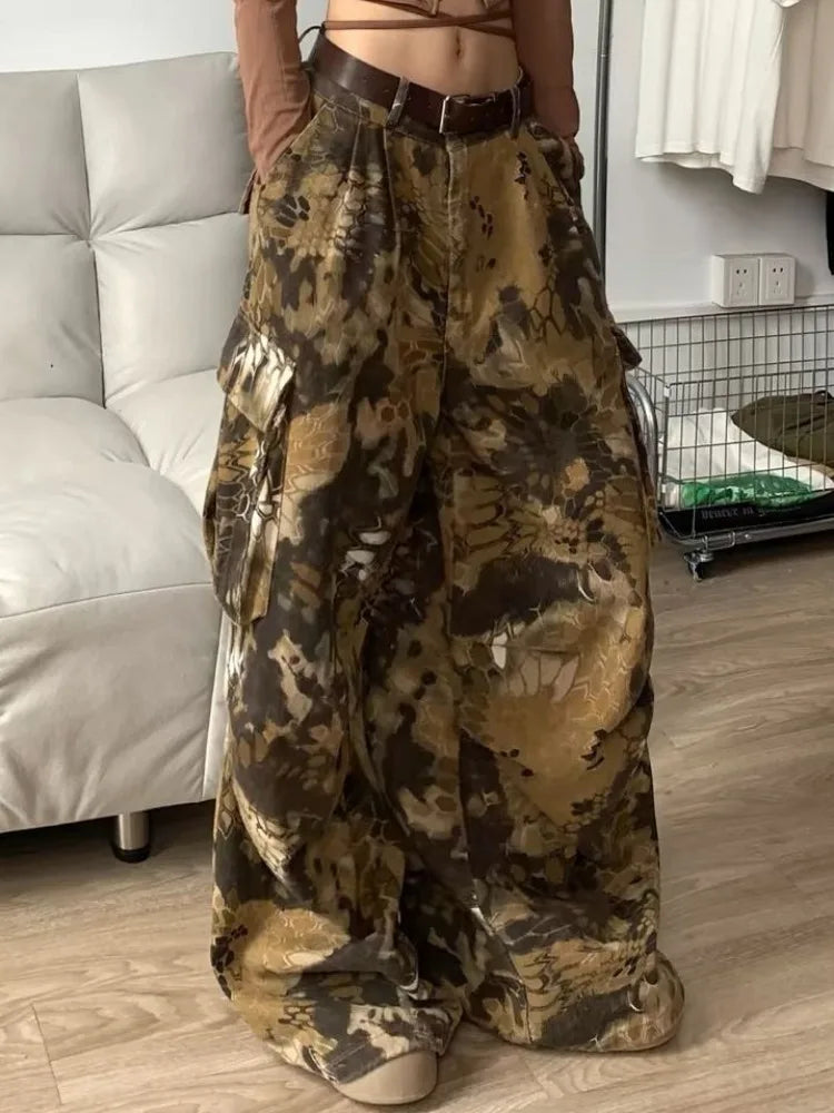 Feminino casual retro comprimento total baggy emo denim calças harajuku solto ajuste jeans impressão geométrica cintura alta y2k 2000s calças
