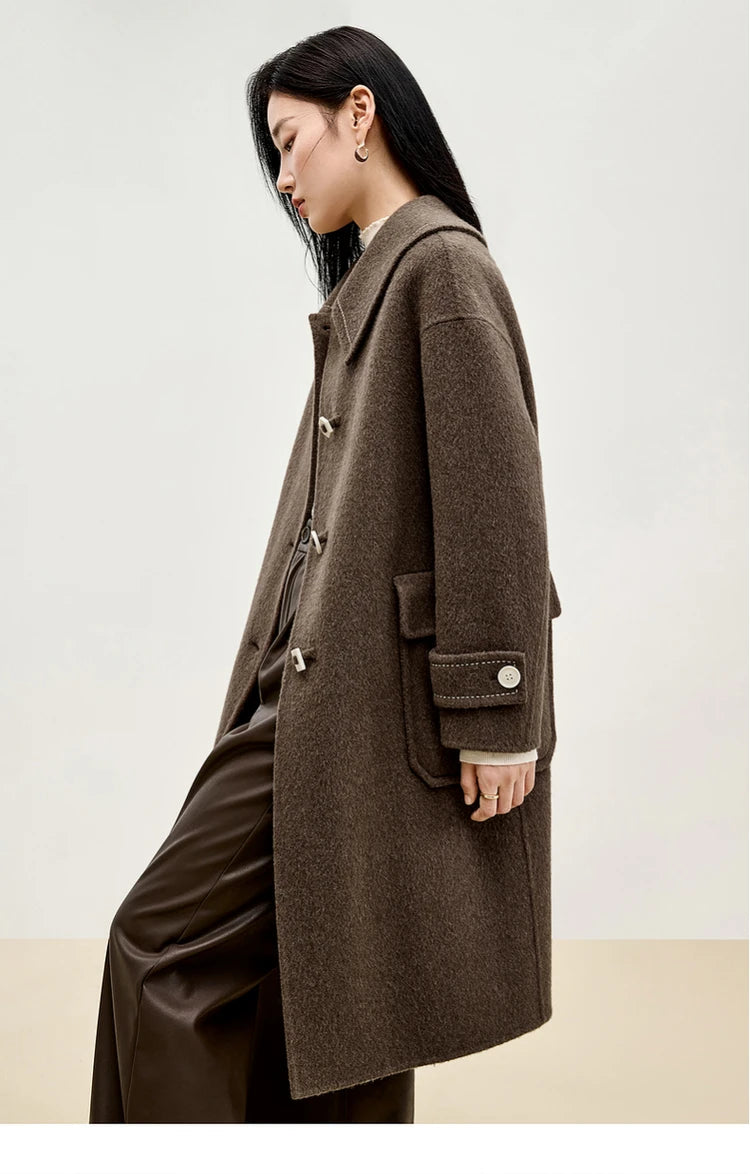 Casaco de Lã Longo Feminino Inverno Sofia – Gola Marinheiro & Lã Pura