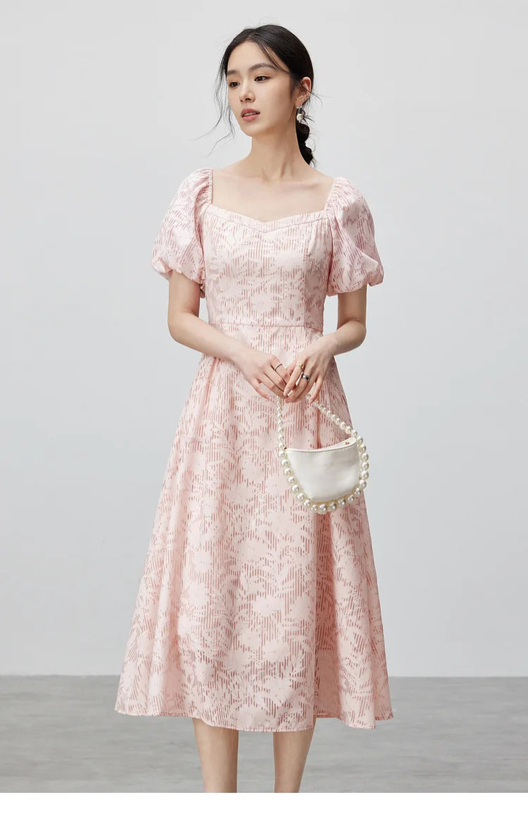 Sentubila algodão diamantes colarinho vestidos femininos 2025 primavera a linha oco para fora puff manga vestido de férias feminino 142l55195