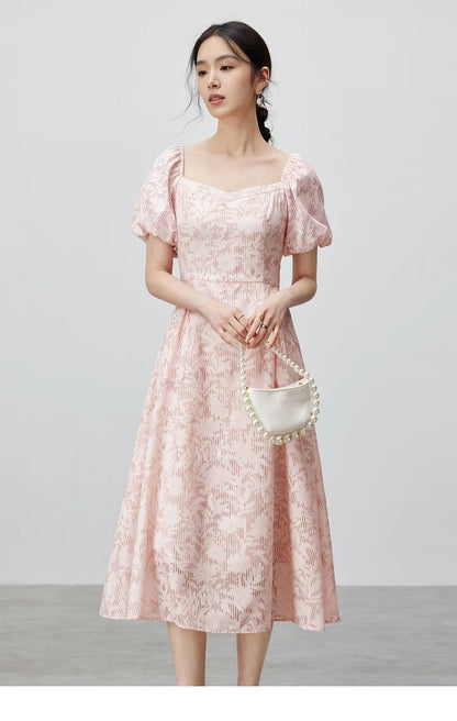 Sentubila algodão diamantes colarinho vestidos femininos 2025 primavera a linha oco para fora puff manga vestido de férias feminino 142l55195