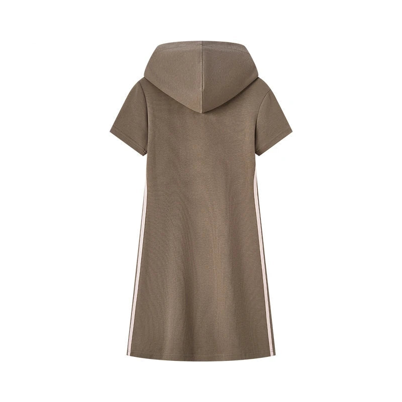 Vestido curto com capuz feminino, vestido semir, estampa de letras, tendência retrô, casual, fino, estilo esportivo, novo, verão, 2024