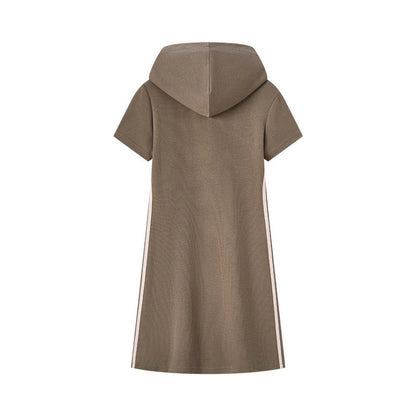 Vestido curto com capuz feminino, vestido semir, estampa de letras, tendência retrô, casual, fino, estilo esportivo, novo, verão, 2024