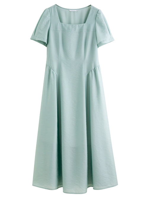 Dushu plus size feminino francês decote quadrado lado plissado elegante ancora vestido vermelho-2520 verão novos vestidos 25ds82788