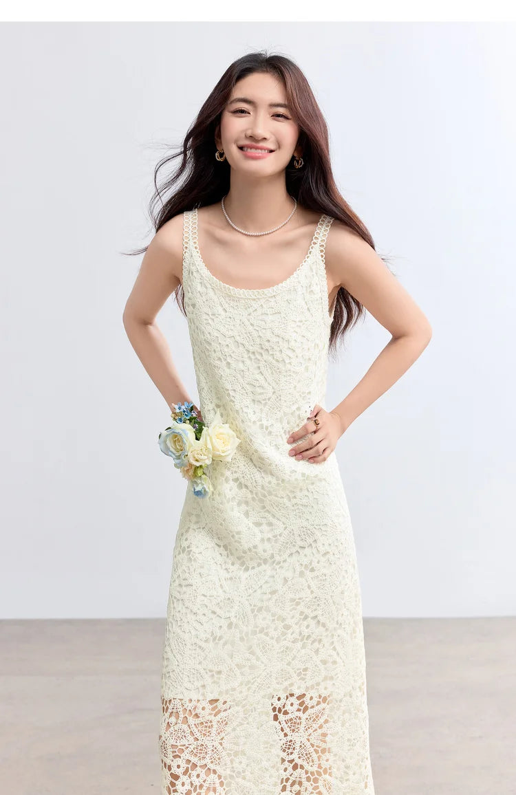 Sentubila boho deslizamento vestido feminino verão borla sem mangas vestido de verão 2025 nova coleção branco elegante rendas vestidos longos q52ld0165