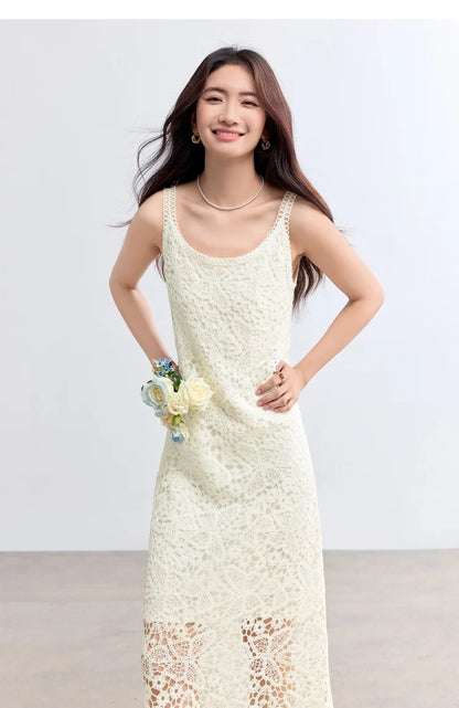 Sentubila boho deslizamento vestido feminino verão borla sem mangas vestido de verão 2025 nova coleção branco elegante rendas vestidos longos q52ld0165