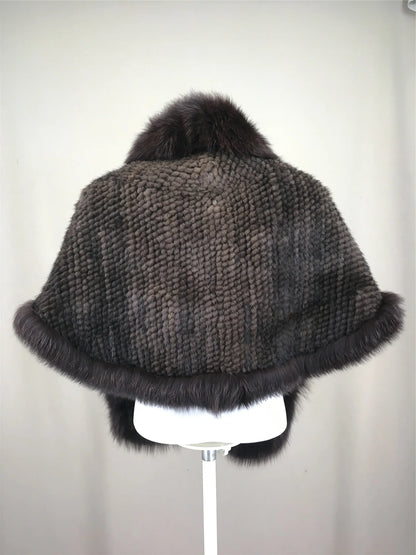 Xale de tricô de pele de vison real com gola de corte de pele de raposa, estola de capa frontal, xale branco coreano peludo luxuoso, inverno