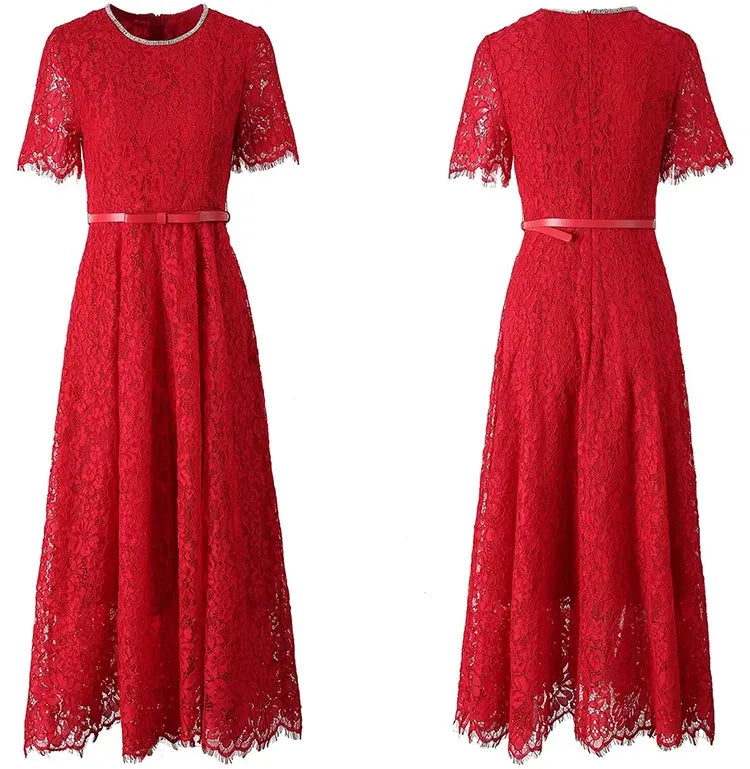 Vestido de Renda Midi Elegante Valentina Rubra