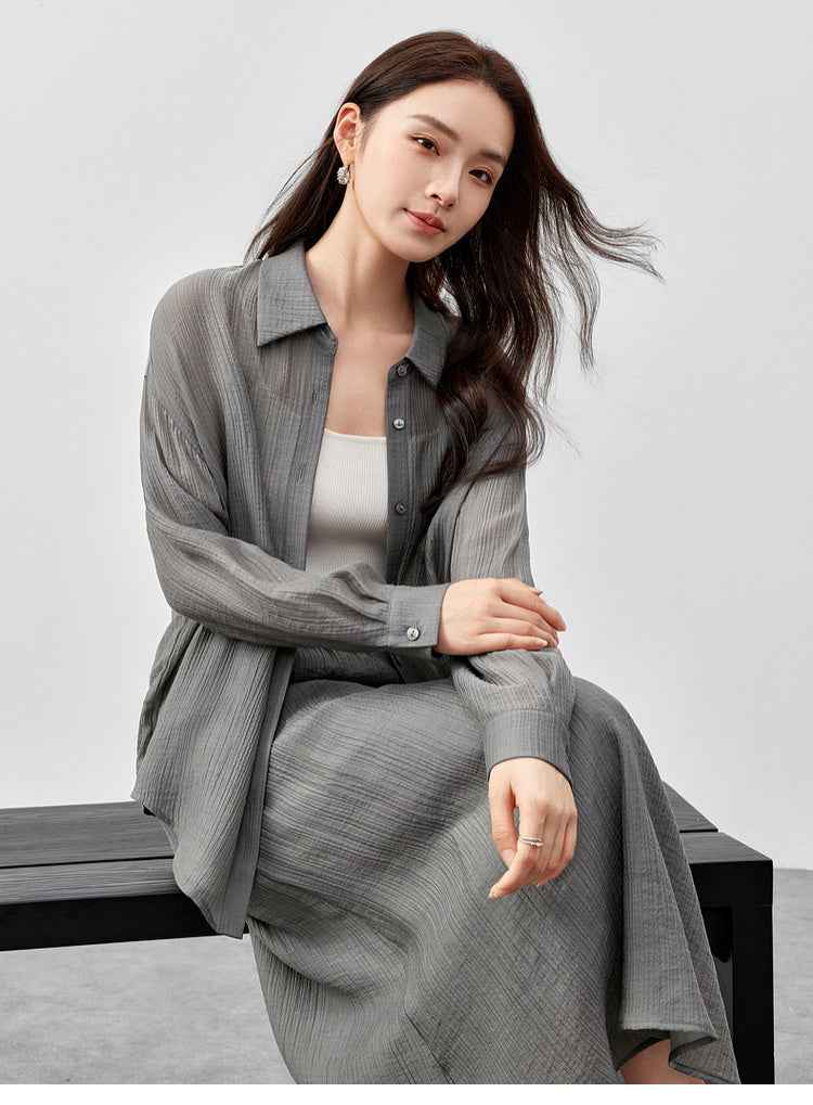 Conjunto Feminino Elegante em Lyocell Camisa e Saia Élodie