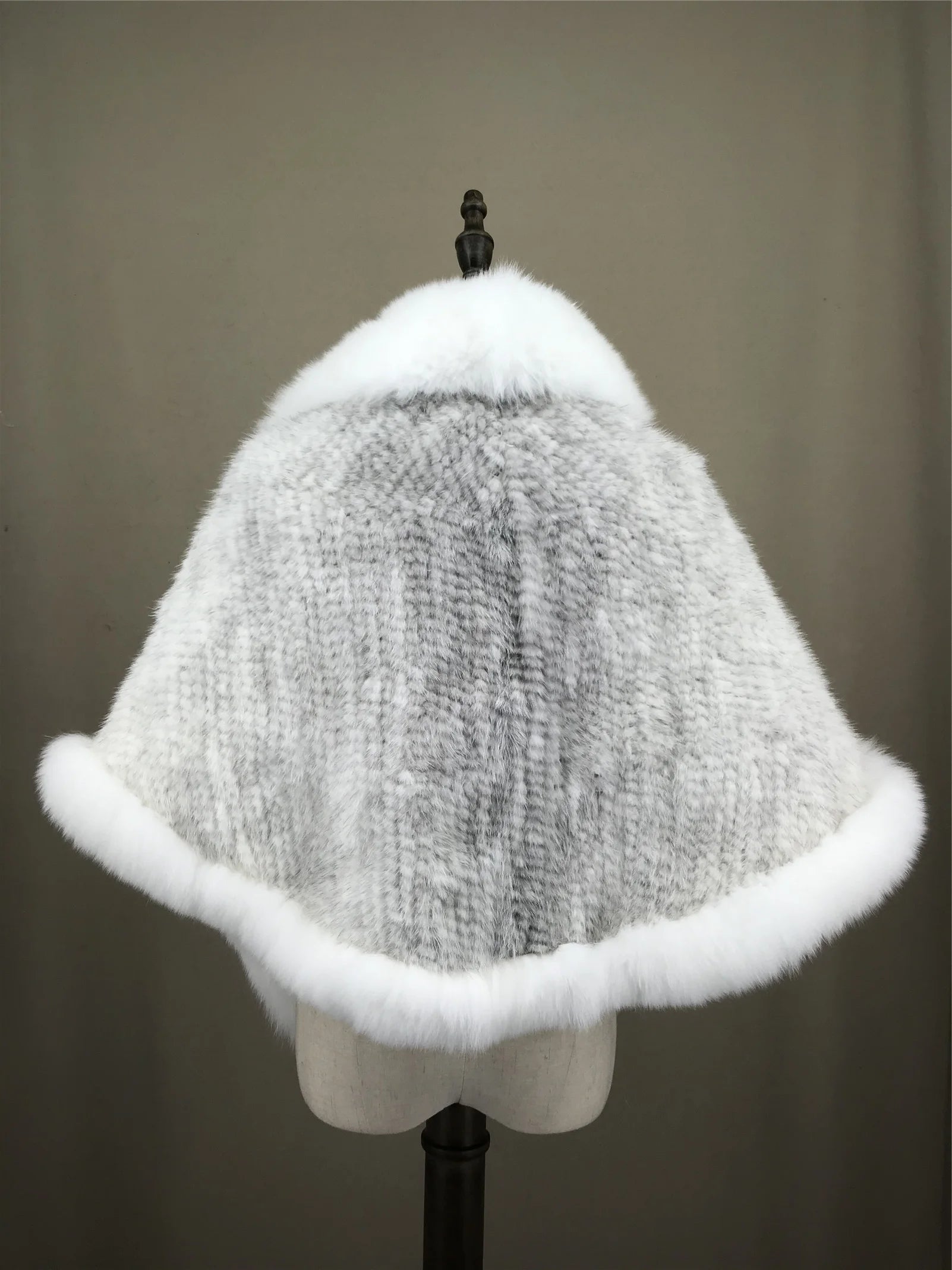 Xale de tricô de pele de vison real com gola de corte de pele de raposa, estola de capa frontal, xale branco coreano peludo luxuoso, inverno