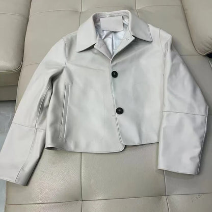 Casacos curtos de pele de carneiro feminino harajuku moda jassen dames fino jaqueta de couro legítimo gola quadrada na moda streetwear casaco