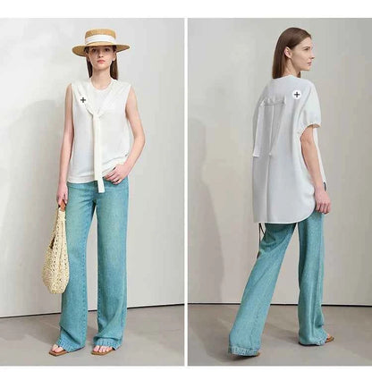 Calça Wide Leg Feminina Élise Soft Denim – Leveza Elegante que Transforma Sua Presença