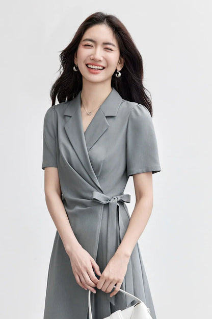 SENTUBILA vestido de verano 2025 mujer lugar de trabajo desplazamientos mangas abullonadas dobladillo Irregular atado cintura Cincher plisado vestidos Midi Q52LC0189