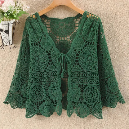 Knitted Cardigan Women Jacket Spring Summer New 2025 Hollow Shawl Short Sun-proof Tops Female Casual All-match Ladies Coat
