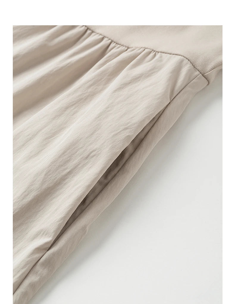 Toyoutth vestido feminino 2025 primavera novo falso duas peças cintura fina cor contrastante emenda u pescoço manga curta saia de comprimento médio