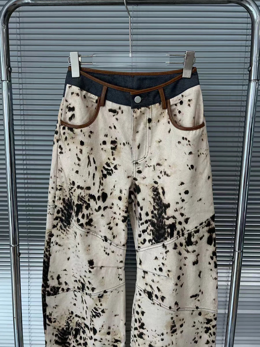 Twotwinstyle hit cor emendado bolsos calças soltas para mulheres cintura alta designer retalhos zíper calça feminina estilo de moda novo