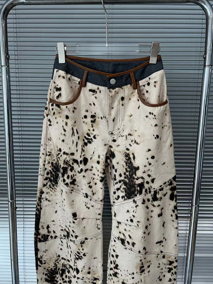 Twotwinstyle hit cor emendado bolsos calças soltas para mulheres cintura alta designer retalhos zíper calça feminina estilo de moda novo