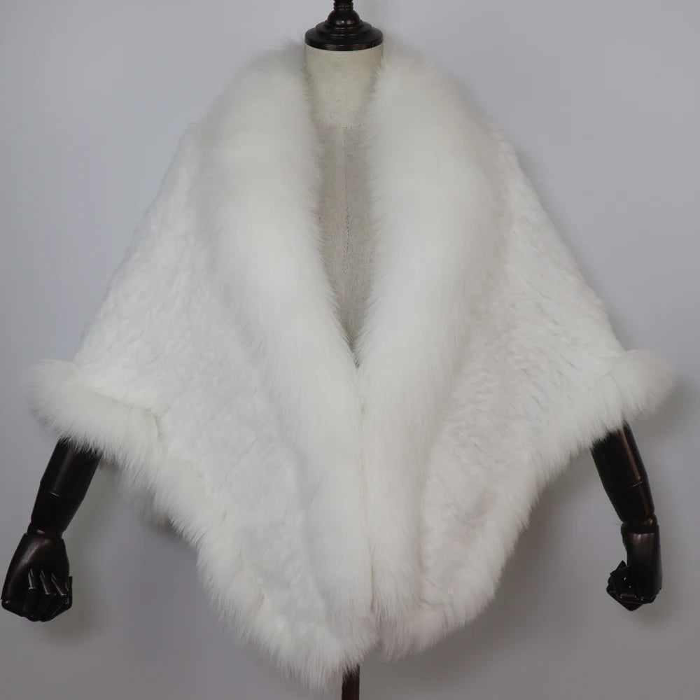100% de piel de conejo auténtica para mujer, bufanda con cuello de piel de zorro, Poncho de piel de conejo tejido cálido para invierno, accesorios de moda para fiesta para niñas