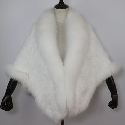 100% de piel de conejo auténtica para mujer, bufanda con cuello de piel de zorro, Poncho de piel de conejo tejido cálido para invierno, accesorios de moda para fiesta para niñas