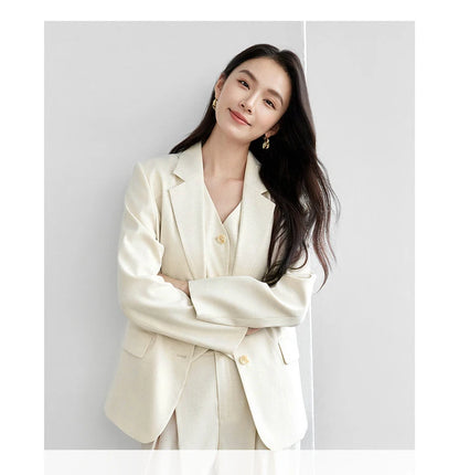 Sentubila blazers de linho reto para mulher 2025 primavera sólida senhora do escritório workwear entalhado único breasted outerwear 151x58179