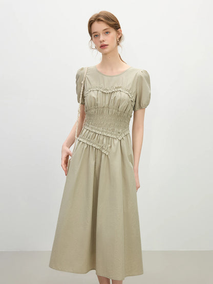 Fsle francês elegante estilo hepburn midi vestido para o sexo feminino 2025 verão nova chegada vestido fino roupas de temporada de férias 25fs12421