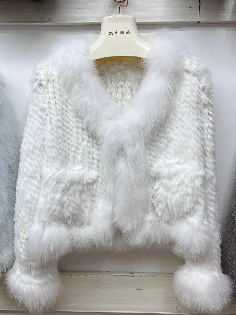 2025 nueva moda abrigos de piel de conejo Natural tejidos nuevas chaquetas de piel de zorro Real ropa de mujer de lujo prendas de vestir