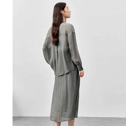 Conjunto Feminino Elegante em Lyocell Camisa e Saia Élodie
