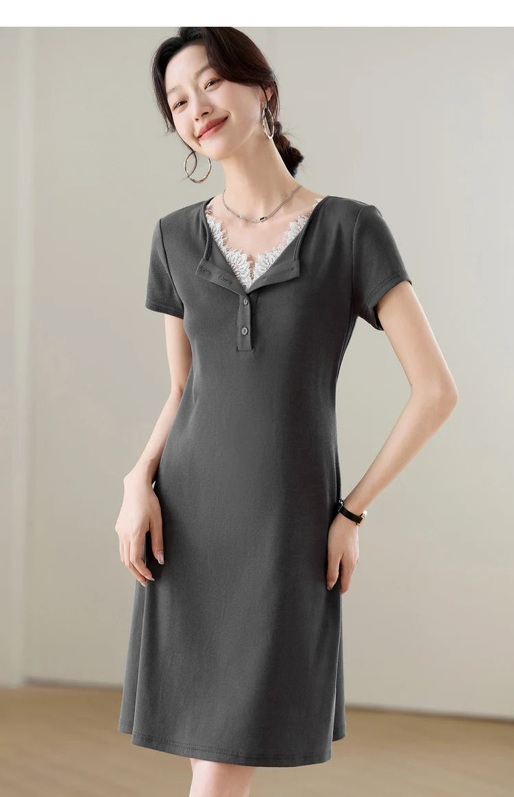 SENTUBILA-vestidos de verano para mujer, conjunto de vestido de algodón de dos piezas falso empalmado con cuello de encaje informal, ropa de fin de semana para ir al trabajo, 152LI1738