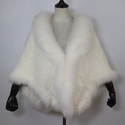 100% de piel de conejo auténtica para mujer, bufanda con cuello de piel de zorro, Poncho de piel de conejo tejido cálido para invierno, accesorios de moda para fiesta para niñas