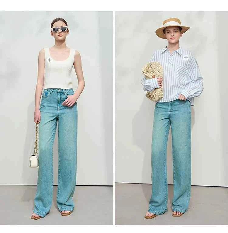 Calça Wide Leg Feminina Élise Soft Denim – Leveza Elegante que Transforma Sua Presença